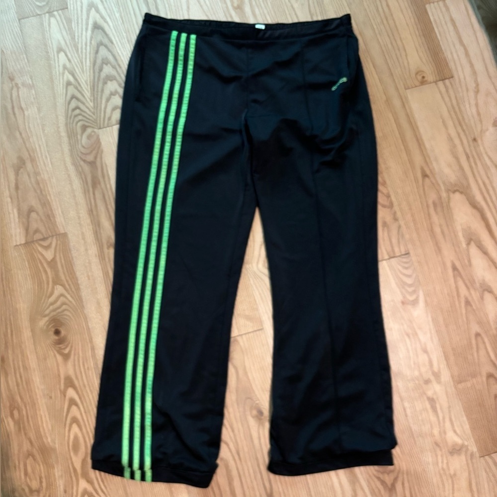 adidas early 2000s Black Joggers with Green Stripes